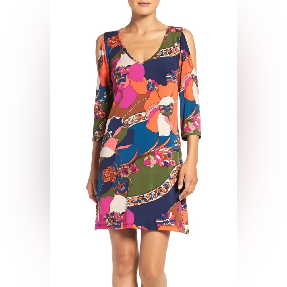 Trina Turk Multicolor Floral Long Sleeve Dress Size S. Excellent Condition